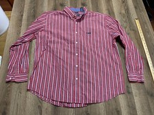 CHAPS Shirt Mens Medium Red Blue White Striped Button Up Shirt Dress Shirt