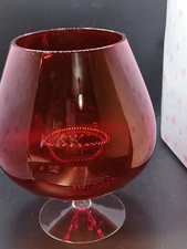 Vintage 1970s Ruby RED Handblown Art Glass Footed Brandy Snifter
