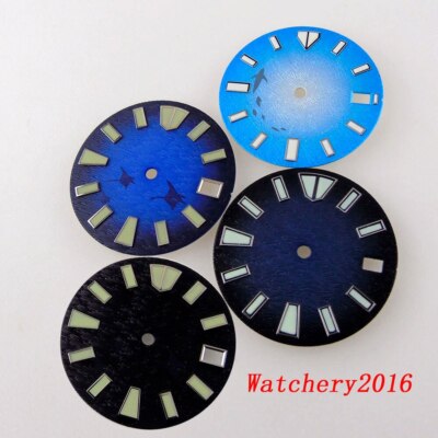 Bliger 28.5MM Luminous Dark Blue Watch Dial Fit NH35 NH36 Automatic Mens watch
