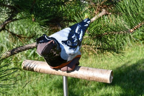 Keramik Gartenstecker Dekoration Statue Krähe Vogel H12cm Midene Handgefertigt - Bild 7 von 12