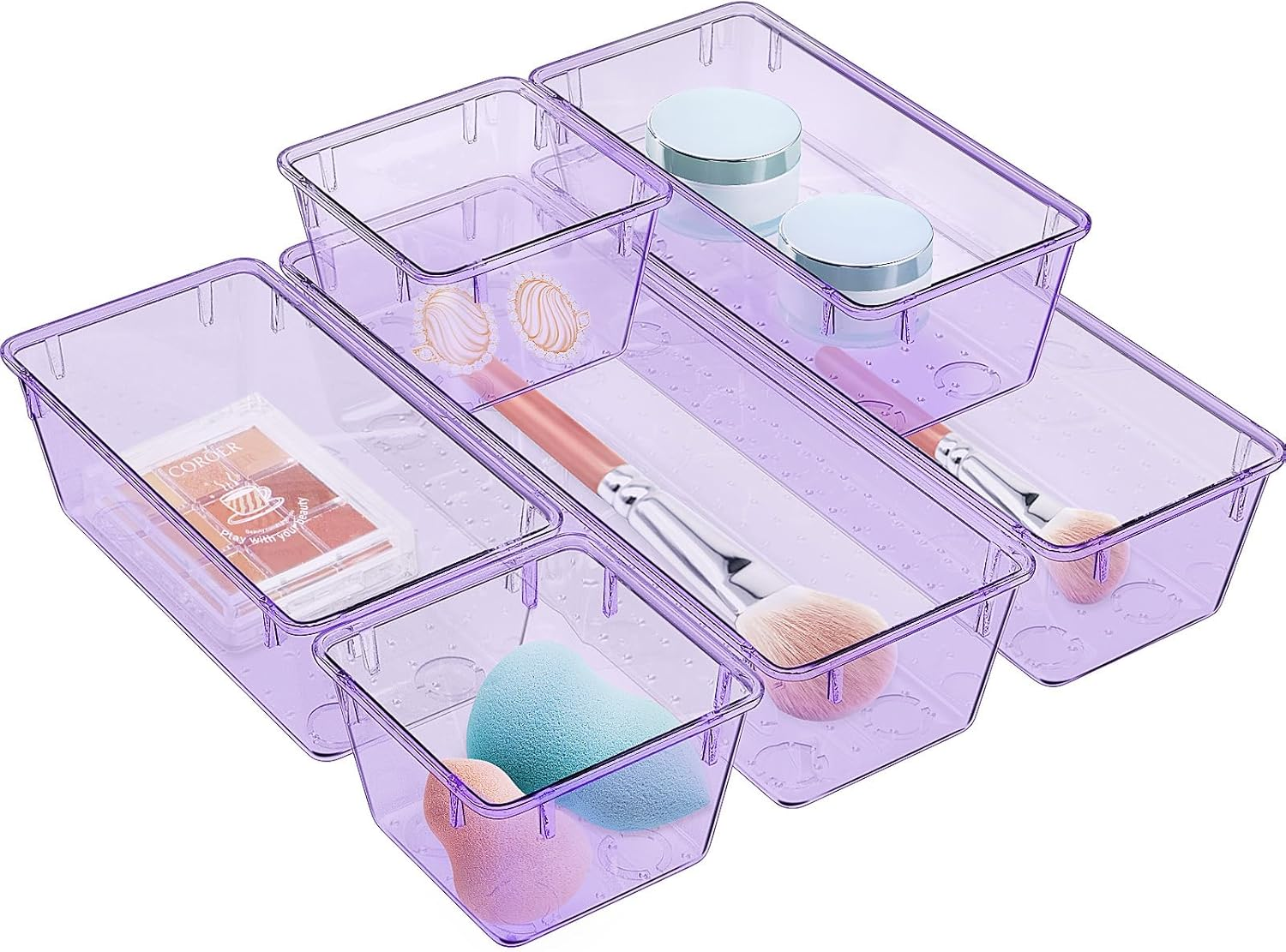 6 Pack Clear Drawer Organizer Set, Acrylic Drawer Storage Trays, Storage Bins fo