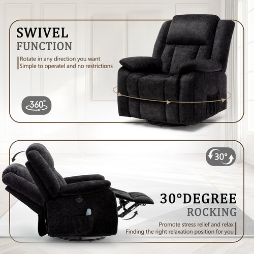 360° Swivel Rocker Recliner with Massage and Heating, With Side Pockets and USB - Picture 17 of 45