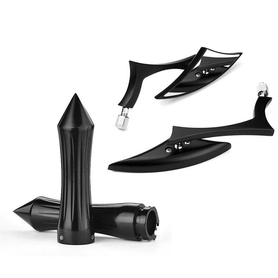 Black CNC Blade Motorcycle Mirrors + 1" Hand Grips For Honda Shadow VLX600 VT600 - Image 3 of 4