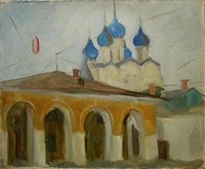 Ukrainian Soviet Oil Painting postimpressionism old architecture church 