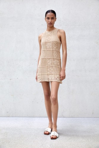 ZARA cream knit dress crochet openwork 