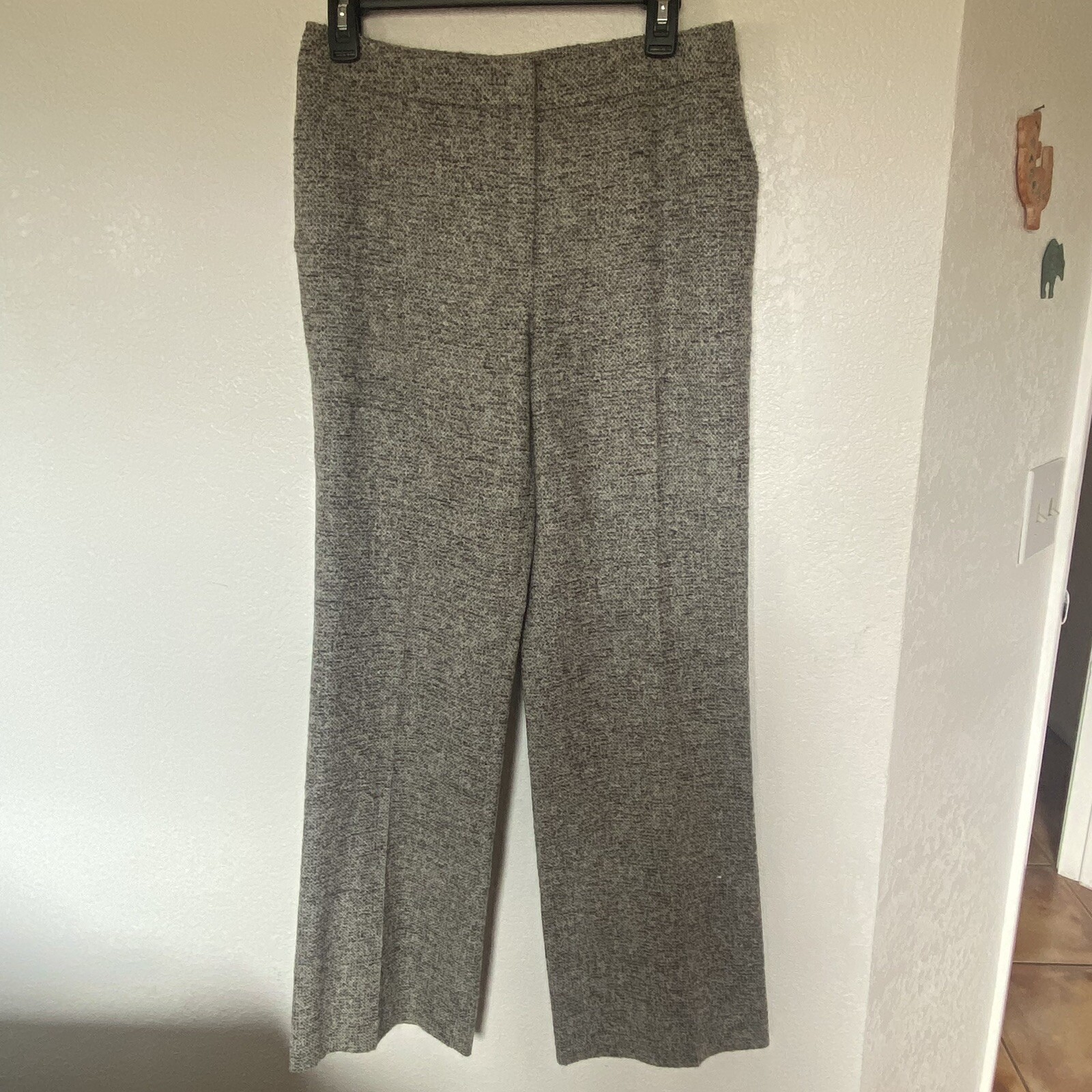 Escada Women’s Wool Blend Heather Brown Zip Flat Front Lined Pant Pockets Sz 38