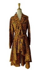 Vtg African Stars Orange Floral Hi Low Cotton Shirt Dress OSFM Pockets Wax Print
