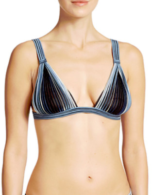 La Perla Tulle Nervures Silk Set Triangle Bra&Hi-Waist Thong Blue NWT $612