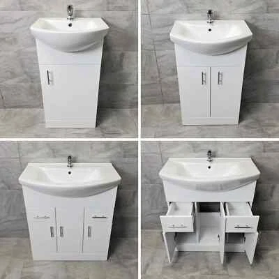 Designer Bathroom Vanity Basin Sink Unit Storage 450 550 650 750 850 1000 White