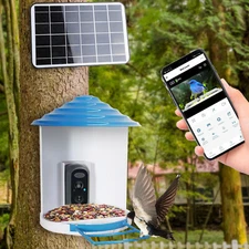 Smart Bird Feeder with Solar Powered Camera 1080P Night Vision AI Recognition