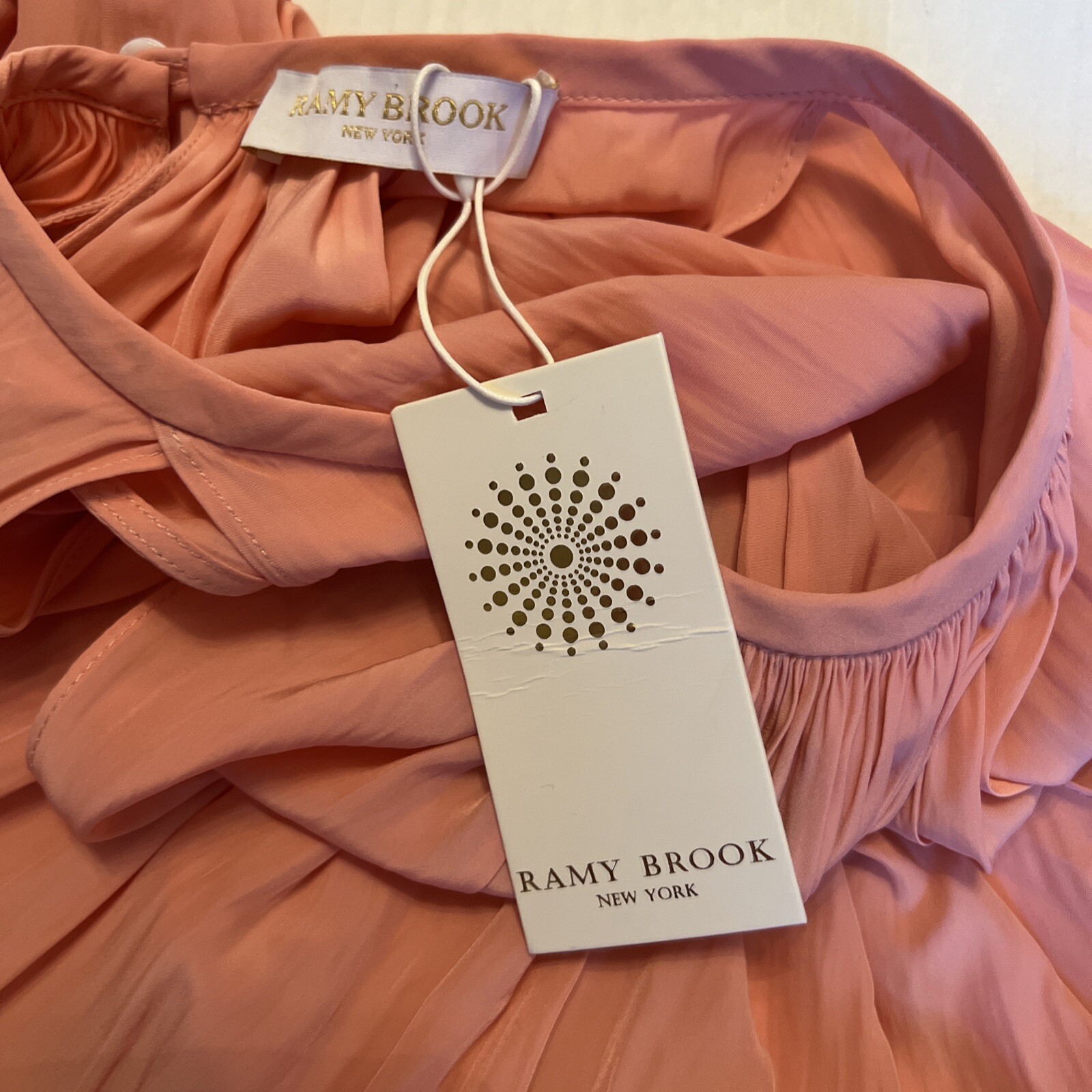 Ramy Brook Audrey Sz S-M Sleeveless Midi Peach Dress Smocked Cinched Waist thumbnail 9