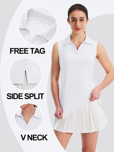 UPF 50+ Camicia donna golf sole scollo a V polo smanicata canotta allenamento asciugatura rapida top - Foto 46 di 72