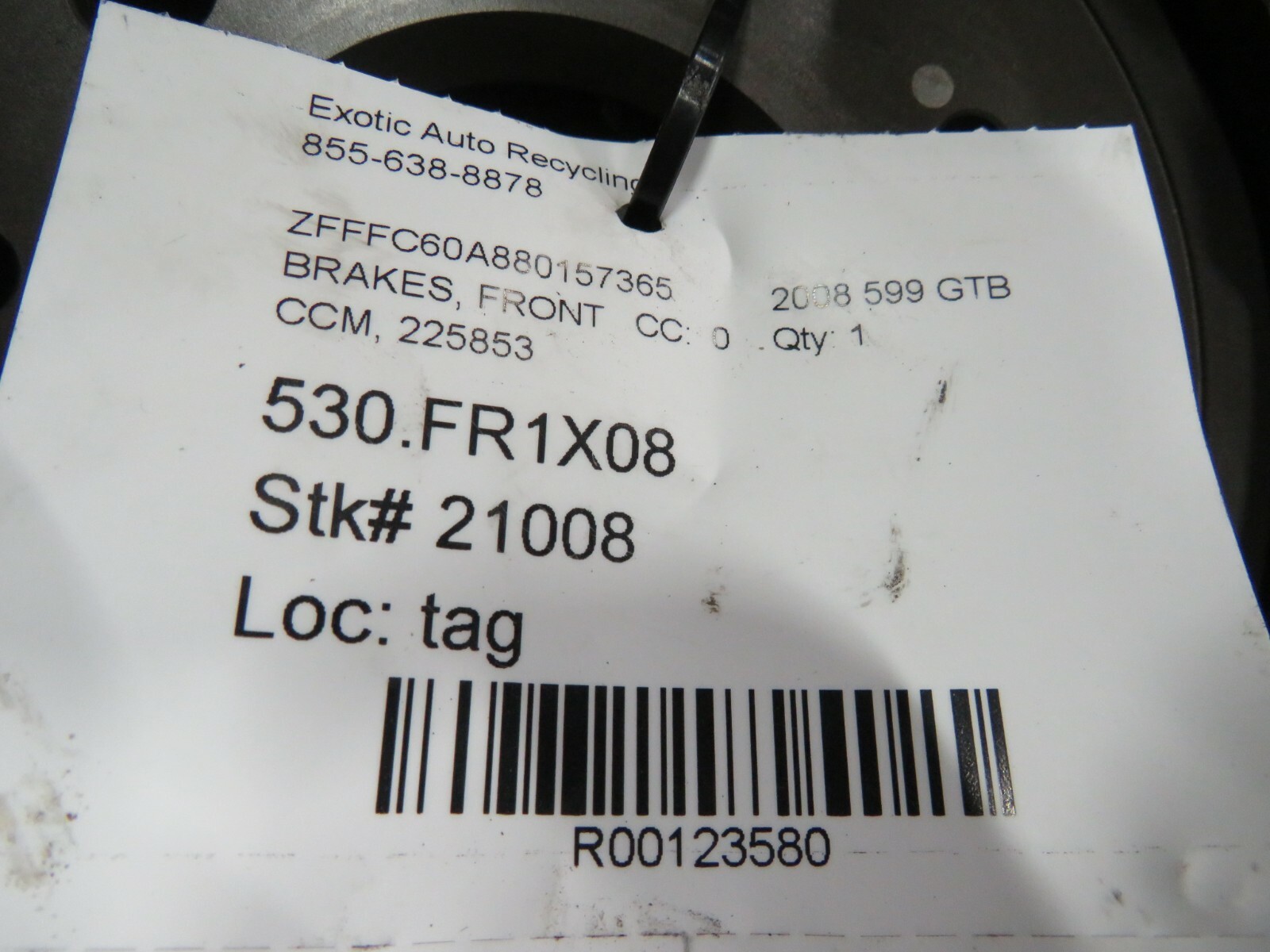 Ferrari 599 GTB, Front CCM Brake Rotor, Carbon Ceramic, Used, P/N 225853