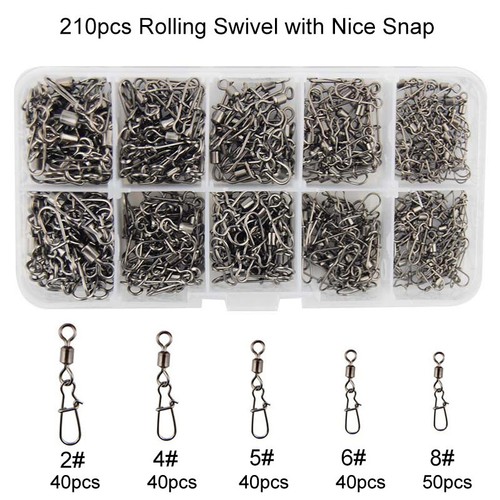 Fishing Swivels Snaps Kit Rolling Barrel Swivel Lure Connector Tackle Box 1#-10# - Picture 5 of 48