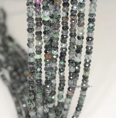 4X3 MM RUBIN ZOISIT EDELSTEIN SCHWARZ GRÜN B FACETTIERTES RONDELL LOSE PERLEN 16 Zoll - Bild 1 von 1