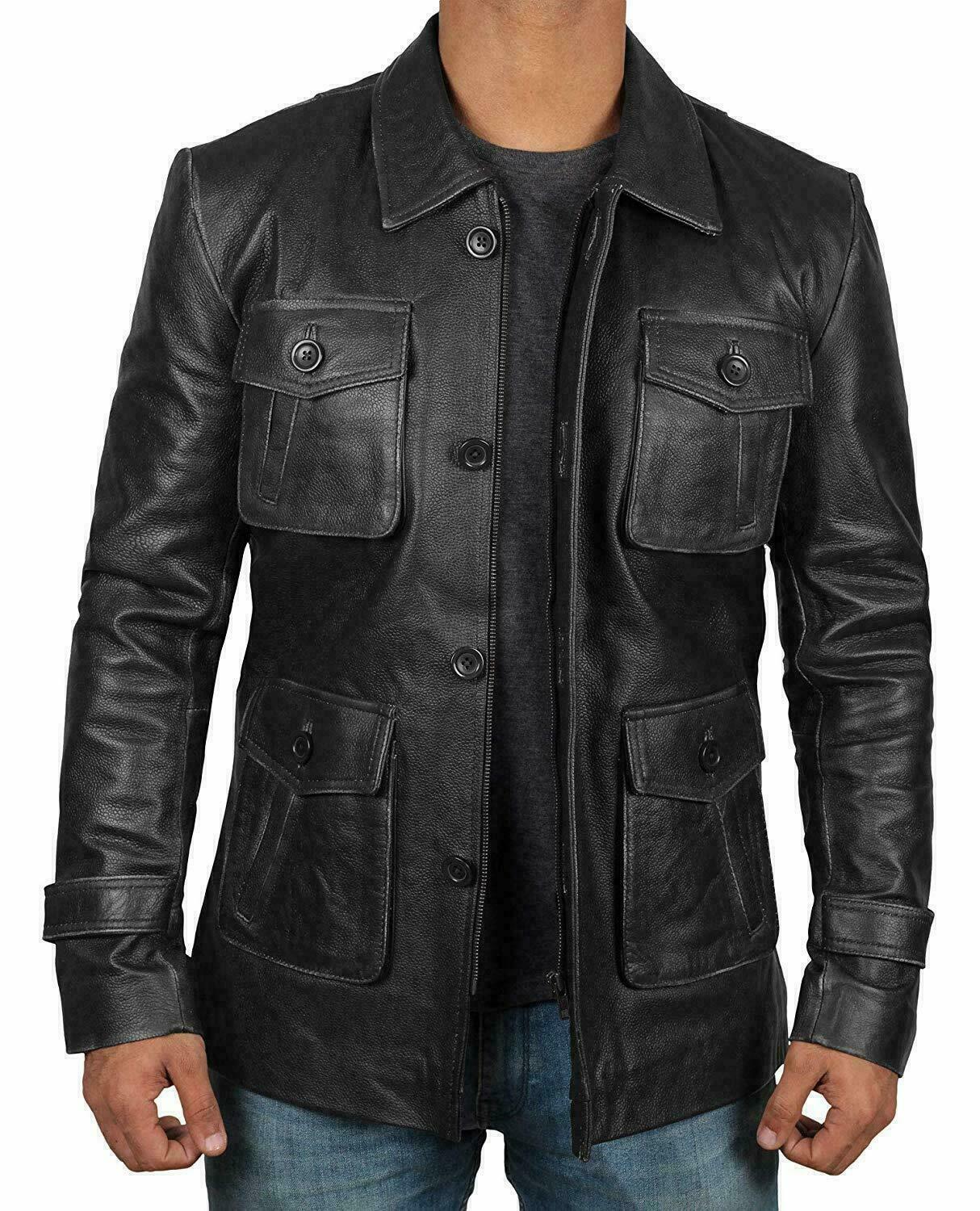 Abrigo Café Racer negro para hombre de piel de oveja natural chaqueta vintage...