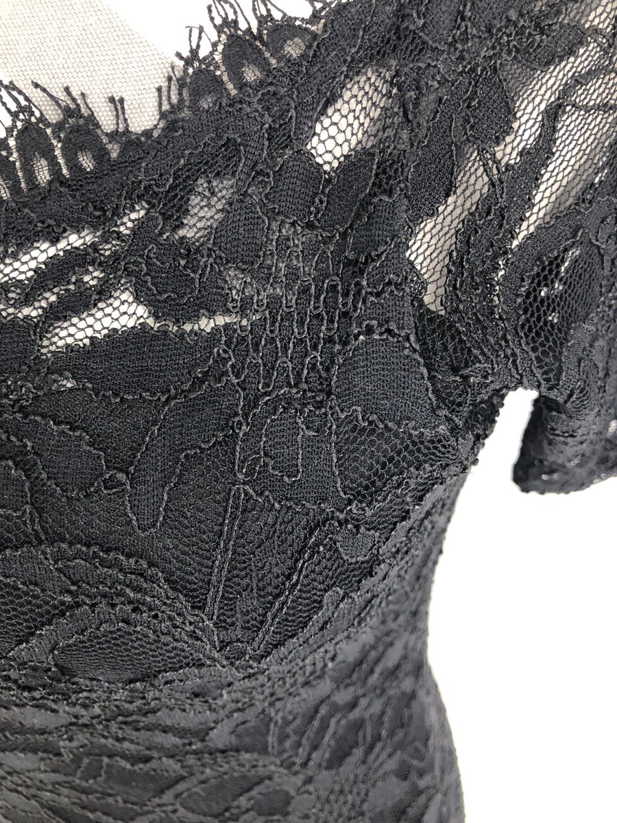 Jump Apparel Black Floral Lace Overlay Lined Short Sleeve Dress Small USA |  eBay