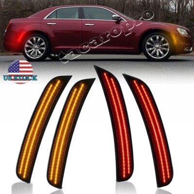 For 15-23 Chrysler 300 300C Smoked LED Side Marker Light Front Rear Fender Lamps