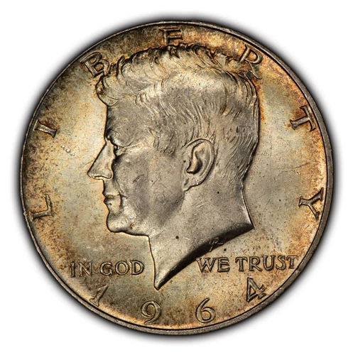 1964 50c Kennedy Silver Half Dollar - Colorful Original Toning - BU - SKU-H2450