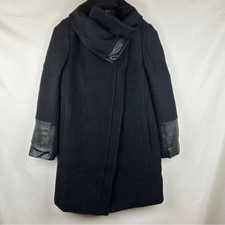 Club Monaco Black 100% Wool Leather Mixed Long Coat M
