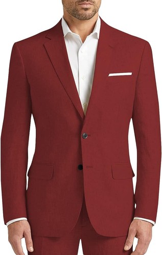 Mens 2 Piece Linen Suit Summer Groomsmen Wedding Tuxedo Blazer+Pants 42r 44r 46r - Picture 13 of 19