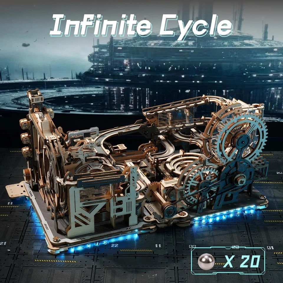 ROKR 3D Puzzle Wood Spaceport Marble Night City with Linkage Model Gift Adults - Image 4 of 4