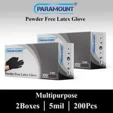 PARAMOUNT® Black Latex Gloves Tattoo Gloves Powder Free 5mil Large 200 PCS
