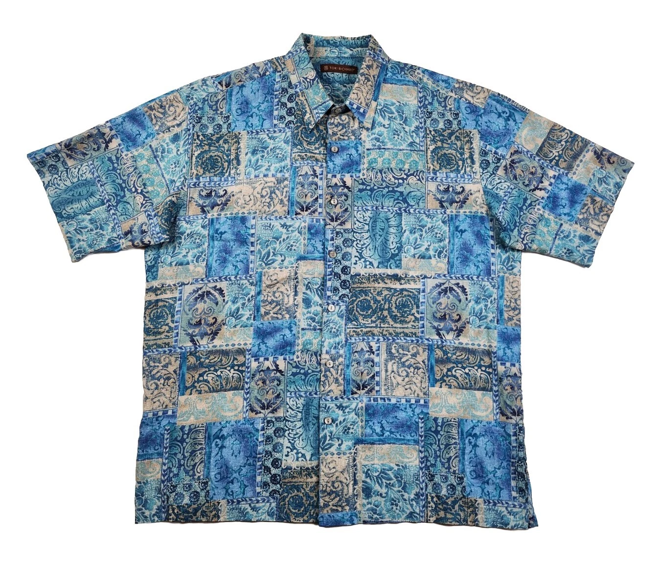 Tori Richard Hawaiian Blue Camp Shirt Cotton Lawn Men's Size Large