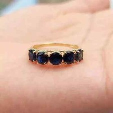 2Ct Round Cut Lab Created Blue Sapphire Wedding Band Ring 14K Yellow Gold Plated