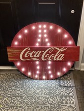 New Coca-Cola Round Rustic LED Sign Red White Soda Theme Advertising