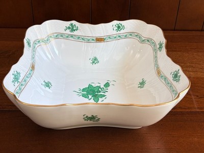 Herend ''Chinese Bouquet'' Green Large Square Salad Serving Bowl, 10'' , 1180/AV