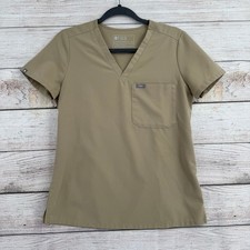 FIGS Catarina Scrub Top Women XS Tan FW1000 Technical Collection V-Neck Pocket