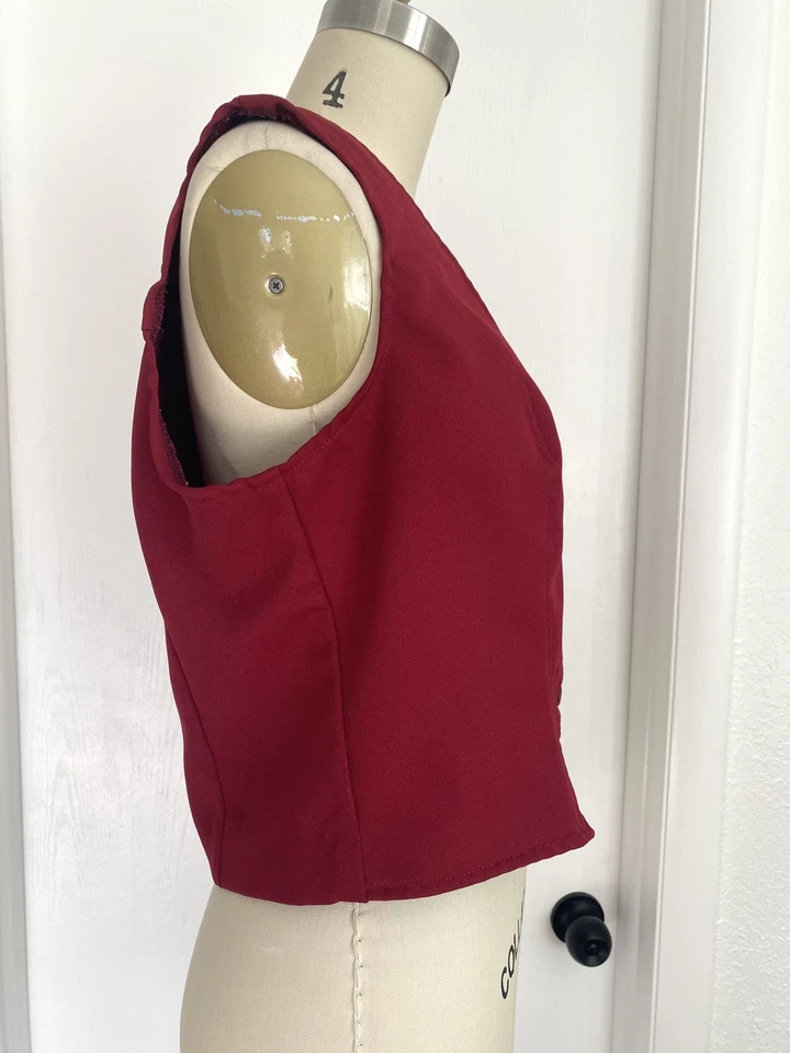 Vintage 70s Retro Red Leisure Vest Button Sleeveless Cropped Shirt Blouse Top M - Image 2 of 3