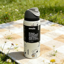 Snoopy Owala 32oz Black Whtie Water Bottle Stainless Steel Exclusive Edition