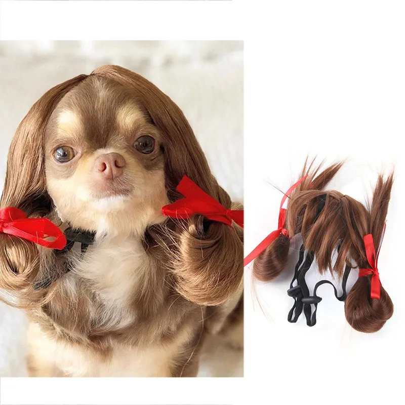 Pet Wigs Cosplay Props Dog Cat Cross-Dressing Hair Set Photography Funny Props H