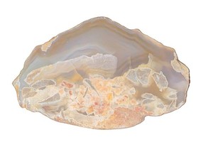 Polished Agate Slab Slice Gray/White with Orange Inclusions Druzy Quartz