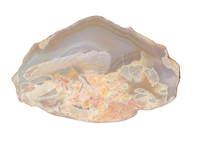Polished Agate Slab Slice Gray/White with Orange Inclusions Druzy Quartz