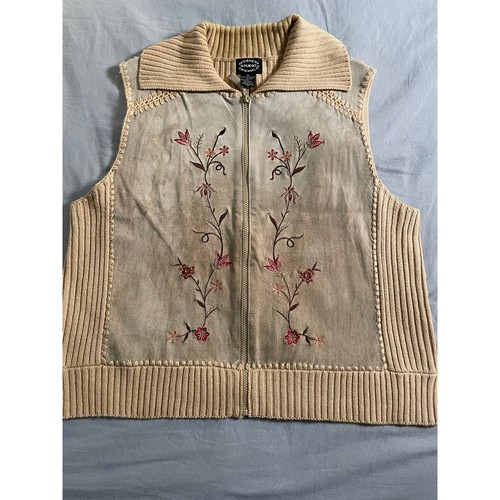 Vtg. Designer's Studio Originals Leather and Embroidered Vest SZ XL Y2K/ 90s