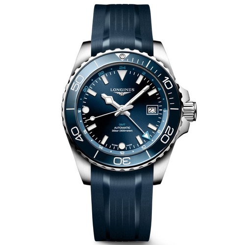 New Longines HydroConquest GMT 41mm Blue Rubber Men's Watch L37904969