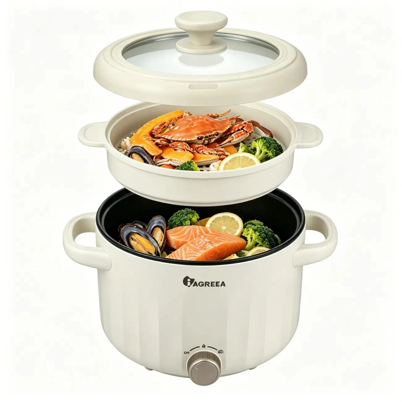 2.6L Multi-Function Electric Cooker with Steamer Basket and 3 Power Settings