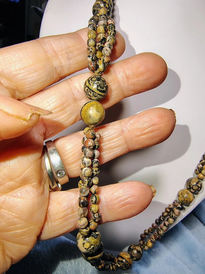 豹皮碧玉串珠项链多股天然宝石波西米亚地球 25 — 第 3/4 张图片