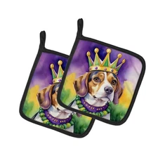 Beagle King Queen of Mardi Gras Pair of Pot Holders DAC4732PTHD