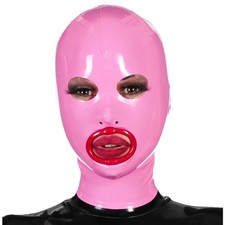 Pink Latex Hood Mouth Hole Rubber Mask Fetish Back Zipper BDSM 0.4mm Clubwear