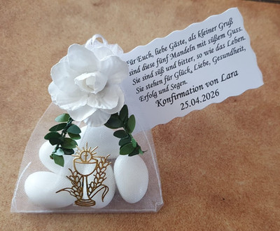Gastgeschenk 5 Mandeln Kommunion ,Taufe Konfirmation, Tischdeko Personalisierung