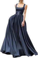 Satin Elegant High Waisted A-line with Belt Formal Women's Dress NWT Size 10-12