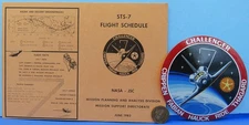NASA Flight Schedule + Sticker '83 vtg STS-7 Space Shuttle CHALLENGER