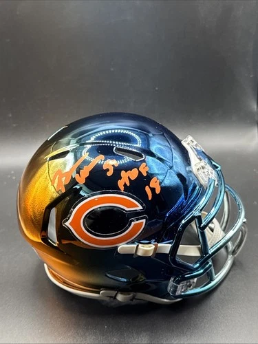 Brian Urlacher Signed Custom Chrome 2 Tone Bears Mini Helmet “HOF 18” BAS COA