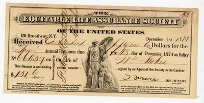 1874 Equitable Life Assurance Society Insurance Premium Receipt Vignette NY