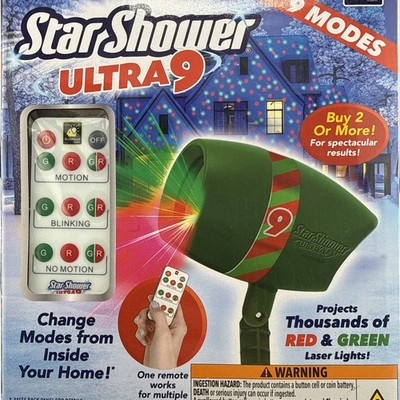 Star Shower Ultra 9 Christmas Laser Projector Red Green W/ Remote Light Show NEW