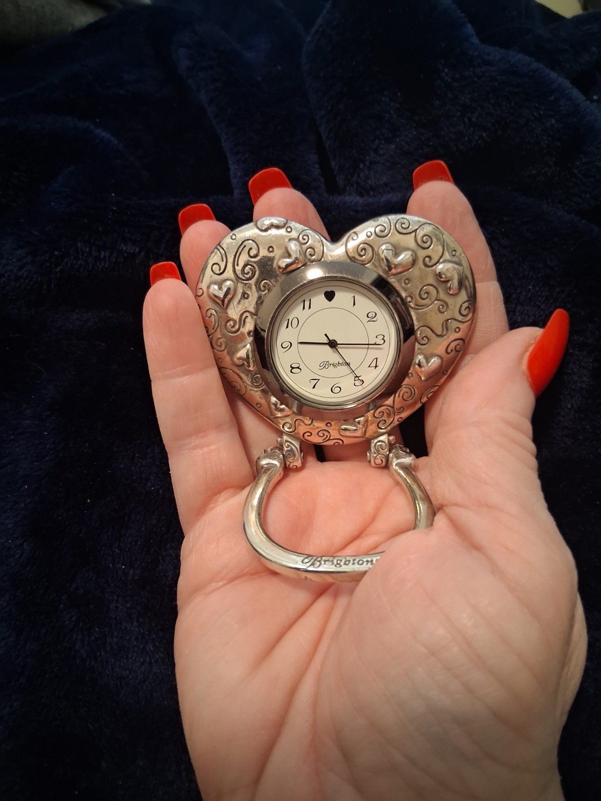 Brighton Heart Shaped Metal Keychain Clock Silver Modern Collectible